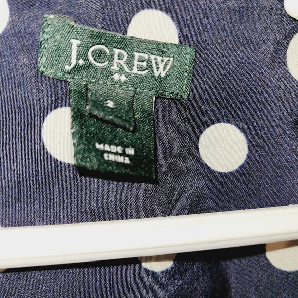 J. Crew blue polka-dot retro tie neck top Size 2 Preppy Officecore Classic - Picture 3 of 6